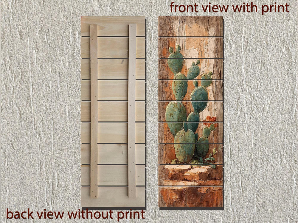 Tall Narrow Distressed Cactus Wood Wall Decor