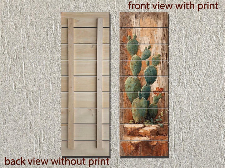 Tall Narrow Distressed Cactus Wood Wall Decor