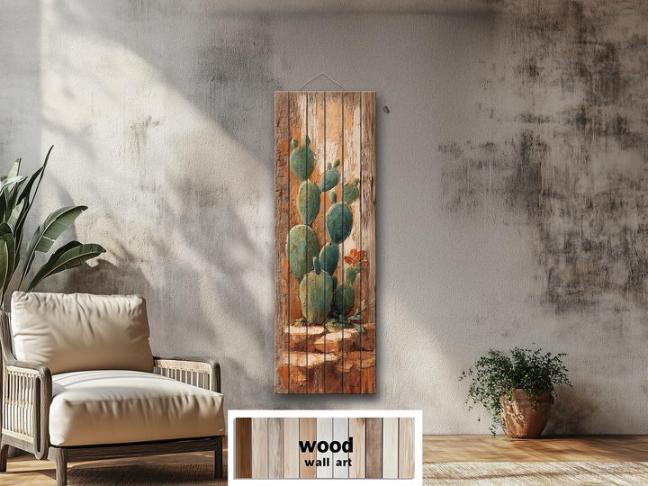 Tall Narrow Distressed Cactus Wood Wall Decor