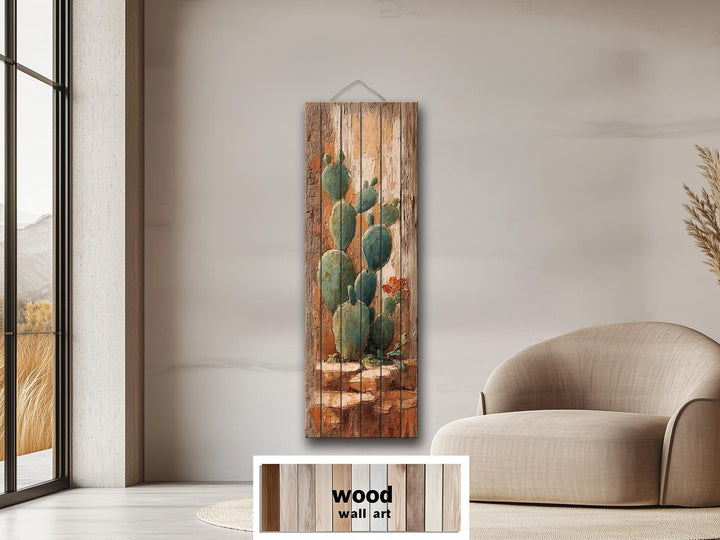Tall Narrow Distressed Cactus Wood Wall Decor