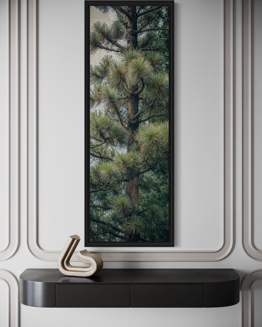 Tall Narrow Fir Tree Vertical Framed Canvas Wall Art