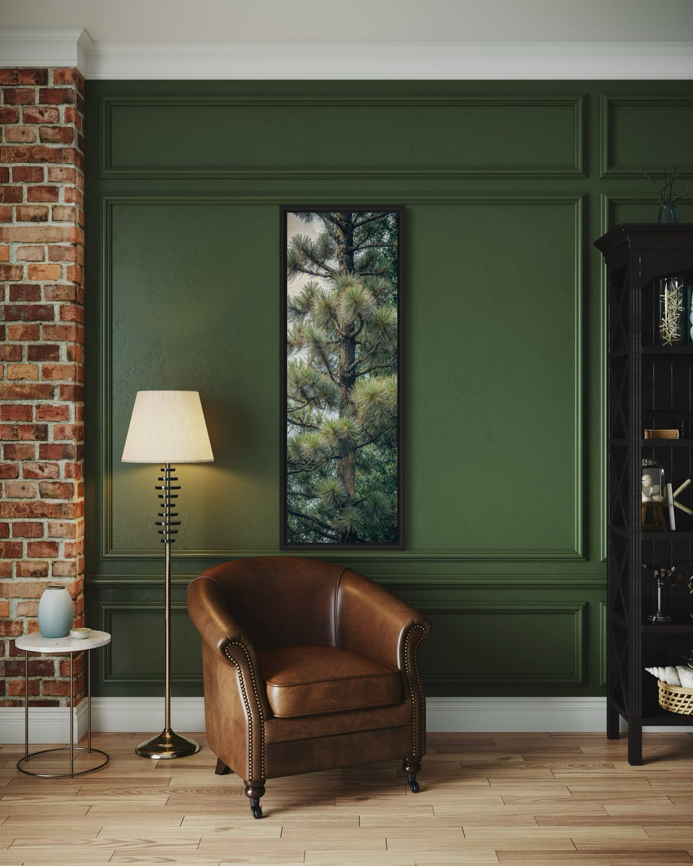 Tall narrow fir tree vertical framed canvas wall art.