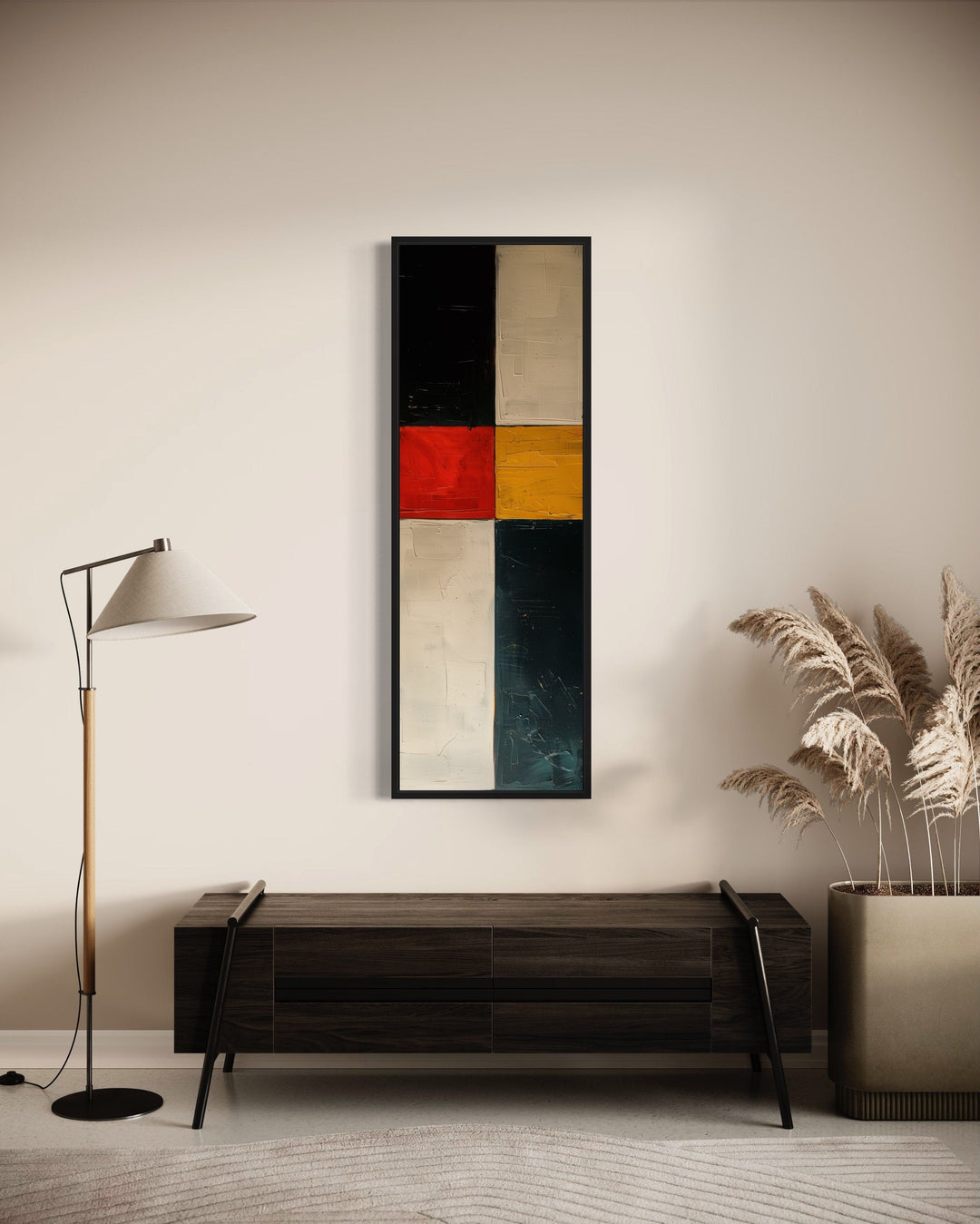 Tall Narrow Geometric Black White Red Vertical Wall Art