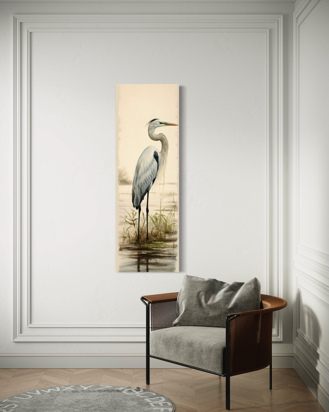 Tall Narrow Great Egret Framed Canvas Wall Art