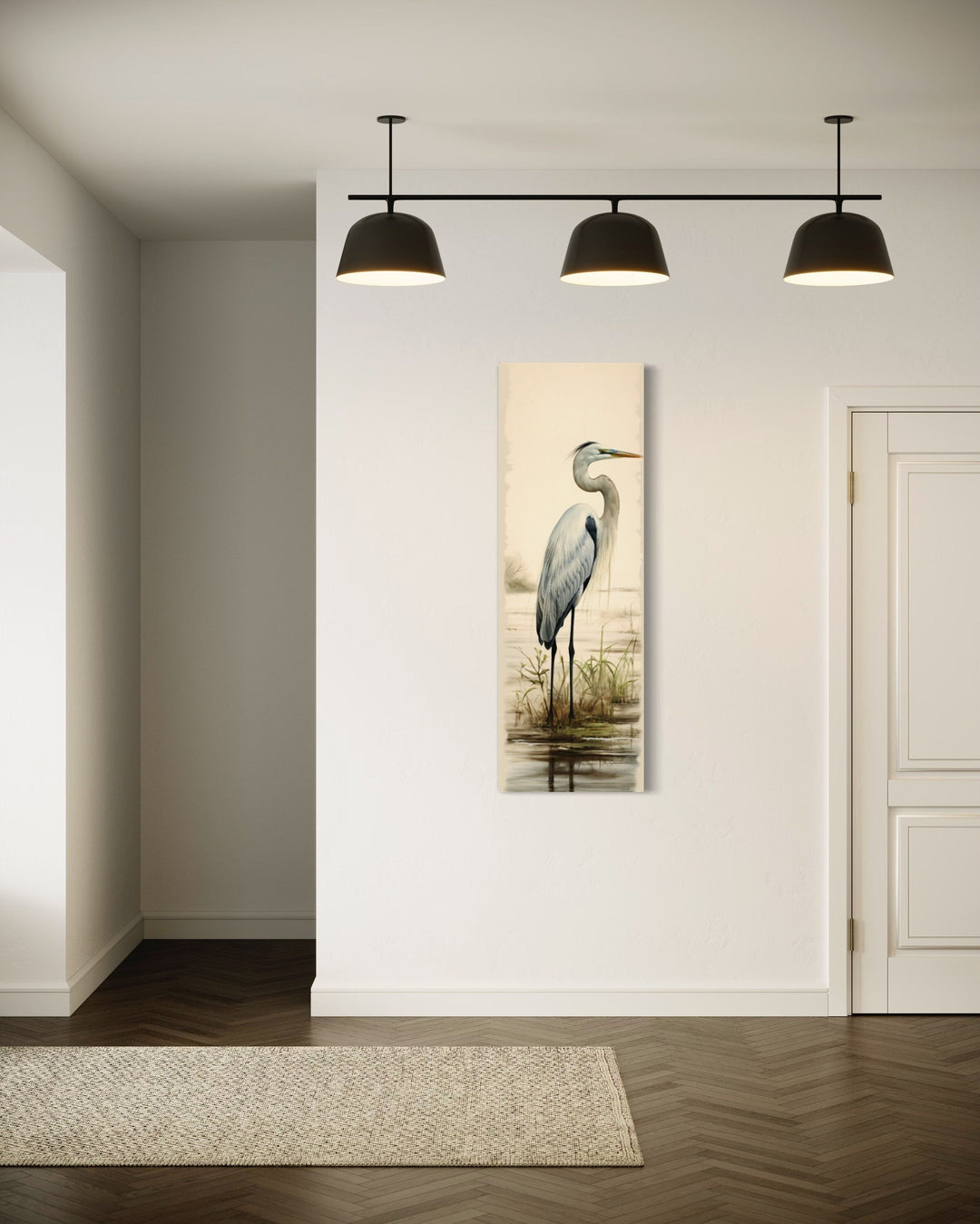 Tall Narrow Great Egret Framed Canvas Wall Art