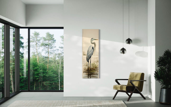 Tall Narrow Great Egret Framed Canvas Wall Art