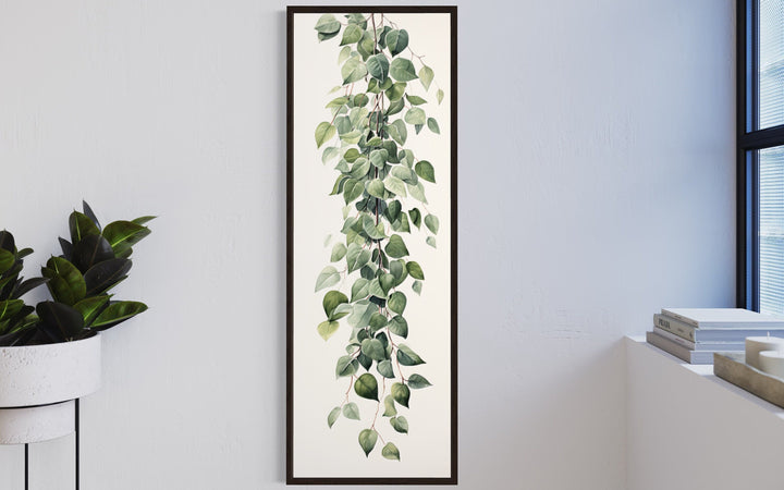 Tall Narrow Green Leaves Minimalist Vertical Framed Canvas Wall Art