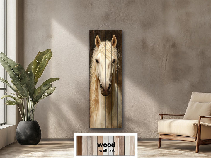 Tall Narrow Horse Distressed Wood Wall Art