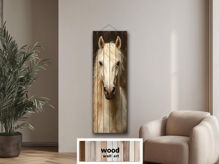 Tall Narrow Horse Distressed Wood Wall Art