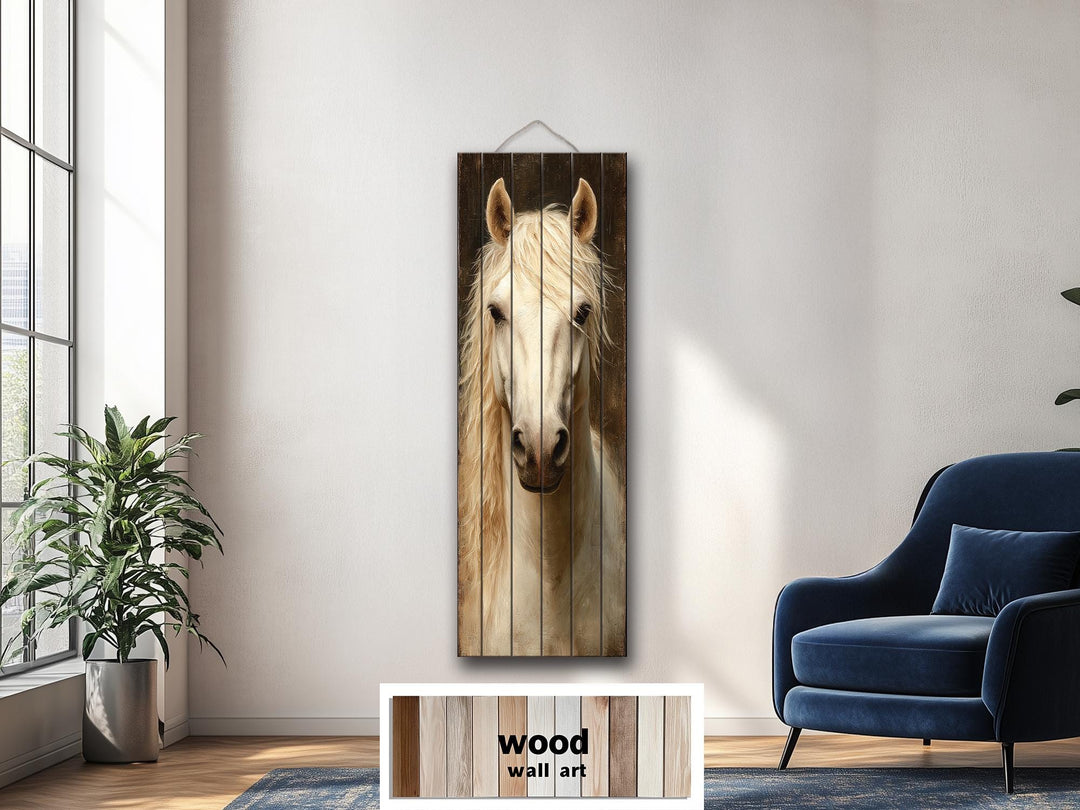 Tall Narrow Horse Distressed Wood Wall Art