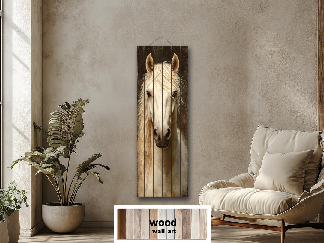 Tall Narrow Horse Distressed Wood Wall Art