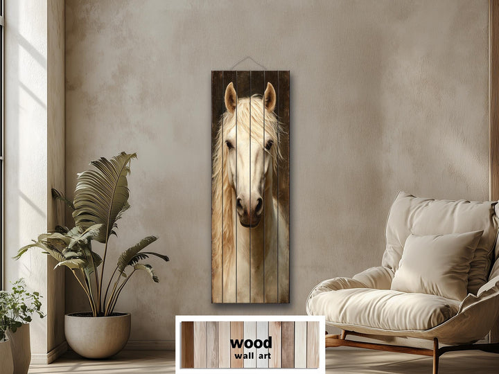 Tall Narrow Horse Distressed Wood Wall Art