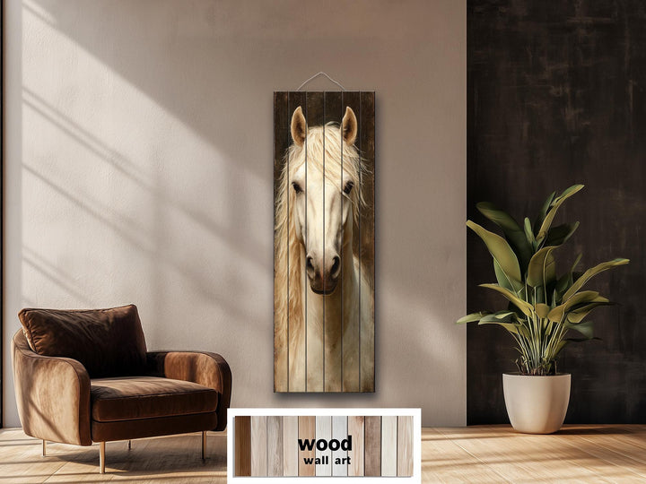 Tall Narrow Horse Distressed Wood Wall Art