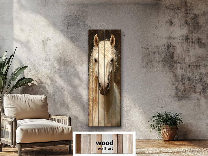 Tall Narrow Horse Distressed Wood Wall Art