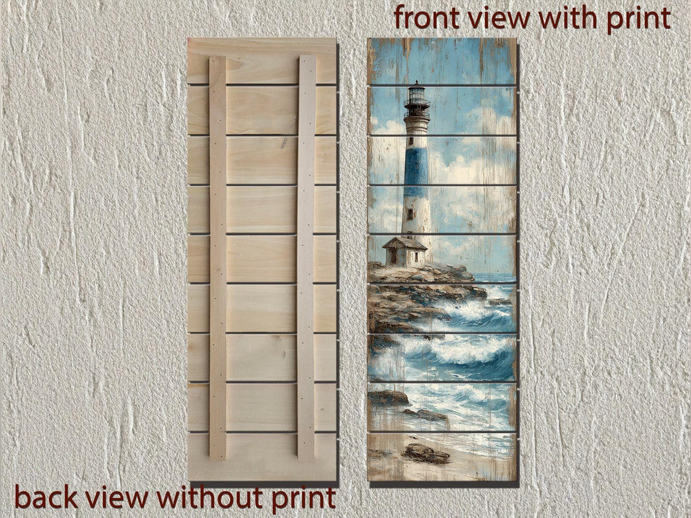 Tall Narrow Lighthouse Distressed Wood Wall Art For Coastal Decor