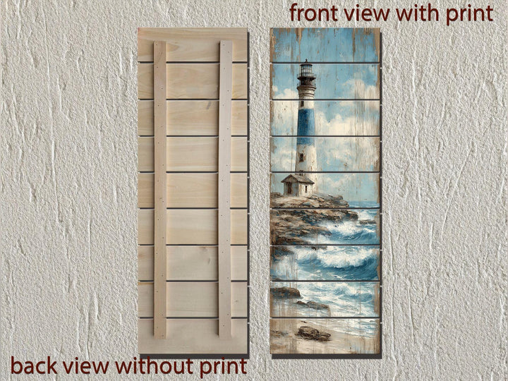 Tall Narrow Lighthouse Distressed Wood Wall Art For Coastal Decor