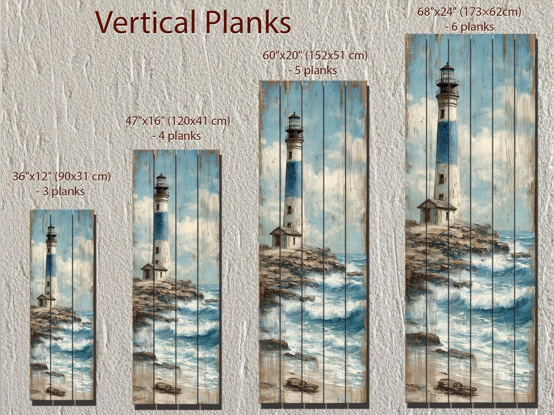 Tall Narrow Lighthouse Distressed Wood Wall Art For Coastal Decor
