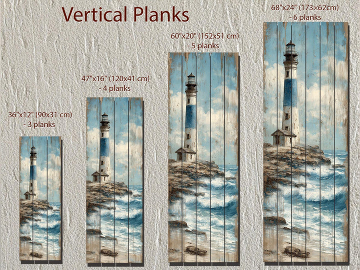 Tall Narrow Lighthouse Distressed Wood Wall Art For Coastal Decor