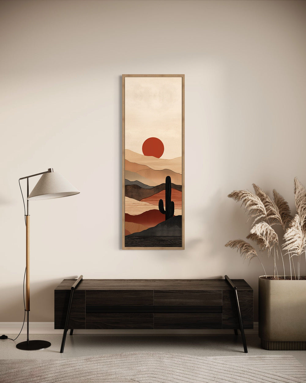 Tall Narrow Mid Century Modern Desert Sunset Vertical Wall Art