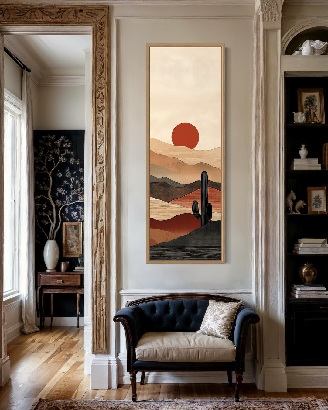 Tall Narrow Mid Century Modern Desert Sunset Vertical Wall Art