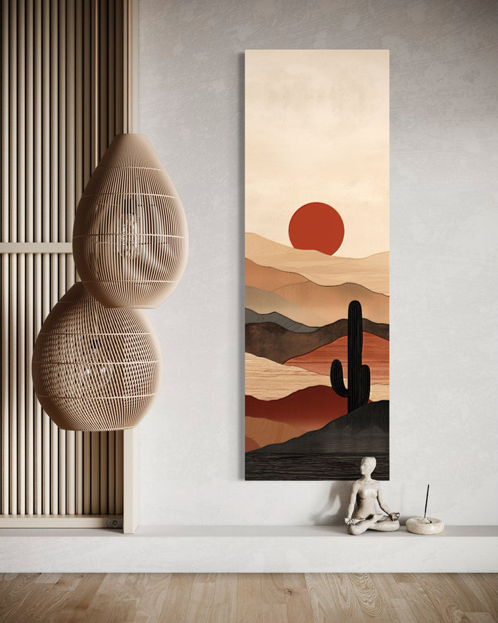 Tall Narrow Mid Century Modern Desert Sunset Vertical Wall Art