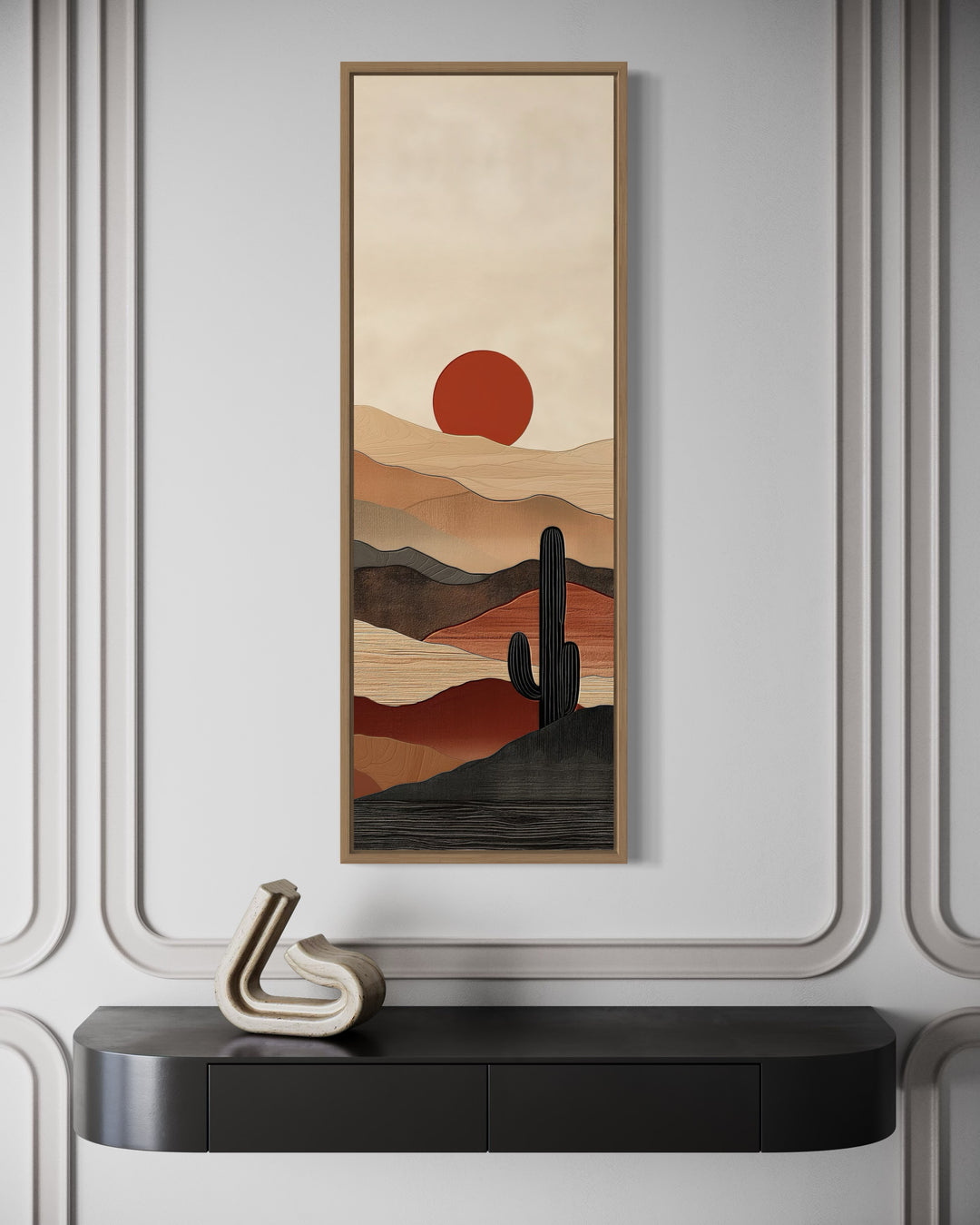 Tall Narrow Mid Century Modern Desert Sunset Vertical Wall Art