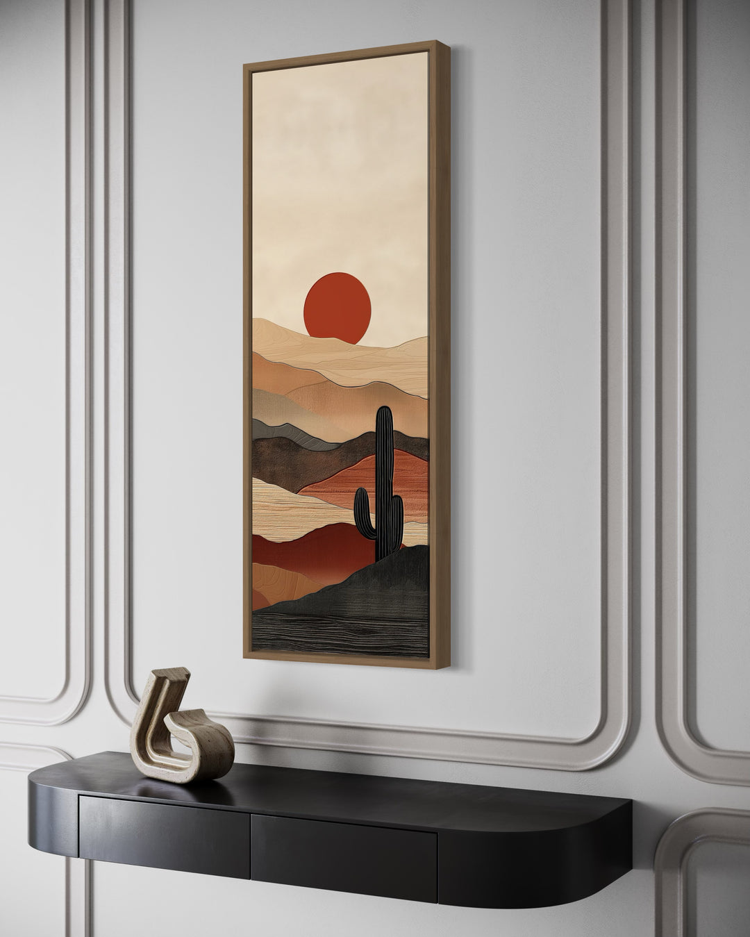 Tall Narrow Mid Century Modern Desert Sunset Vertical Wall Art