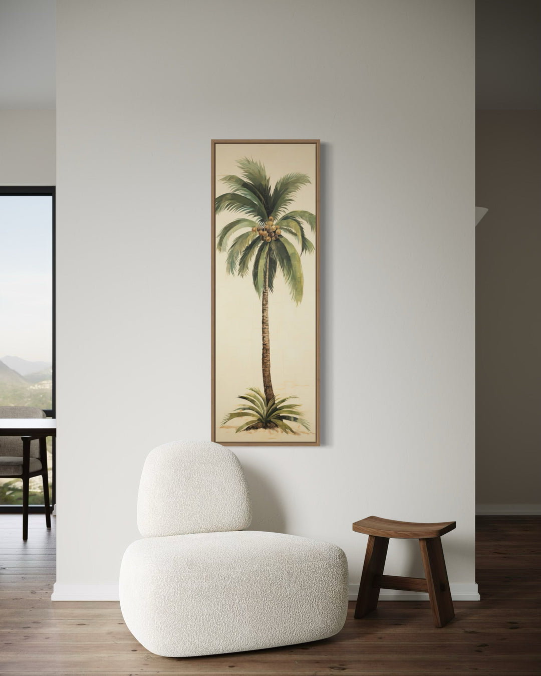 Tall narrow mid century modern palm tree vertical wall art.