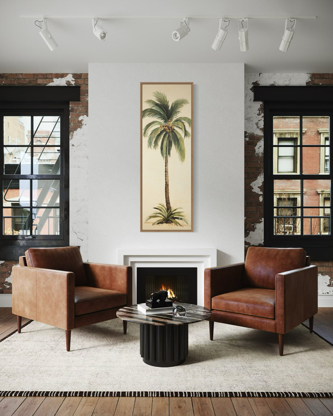 Tall narrow mid century modern palm tree vertical wall art.