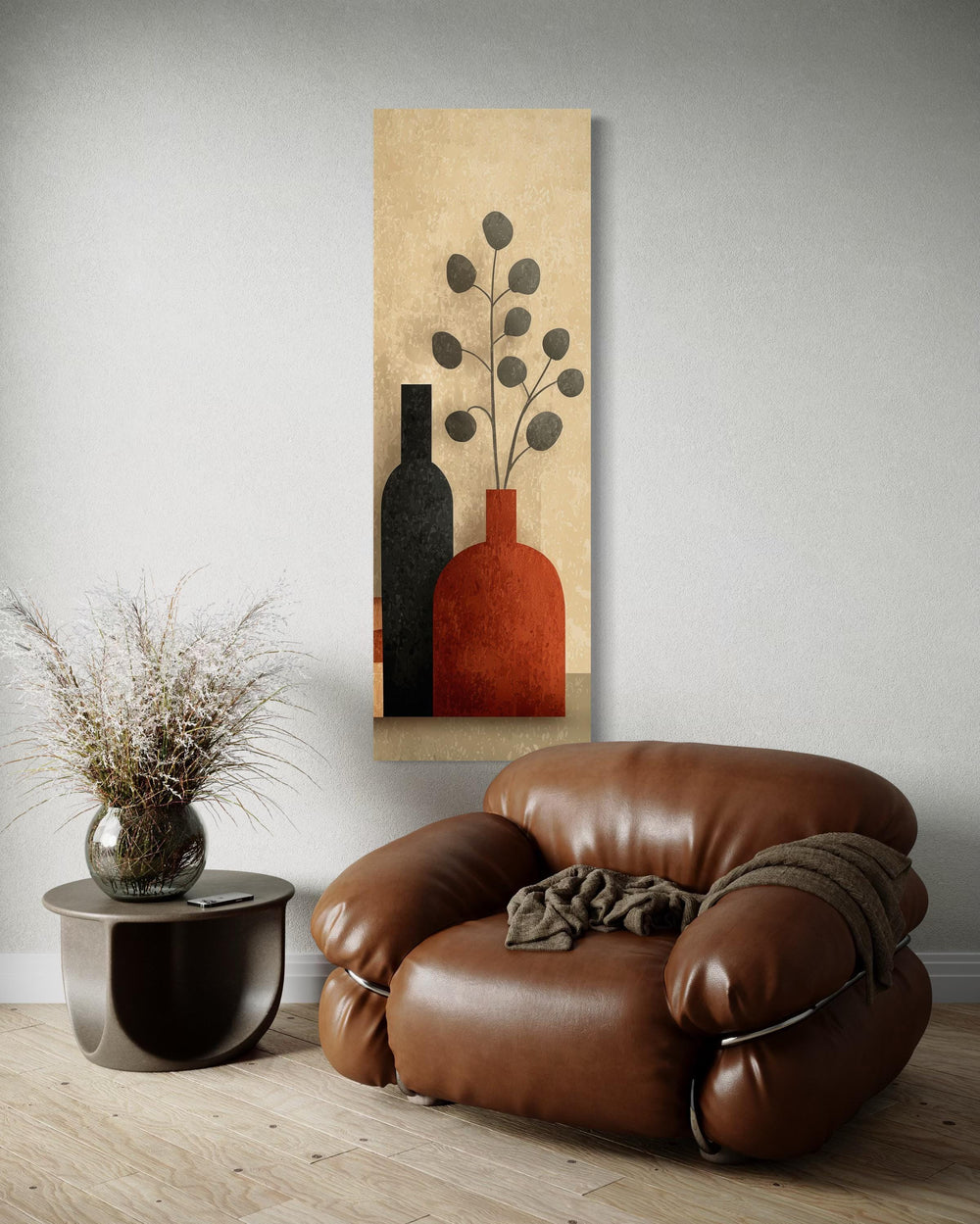 Tall Narrow Mid Century Vertical Vases Bottles And Flowers Wall Art