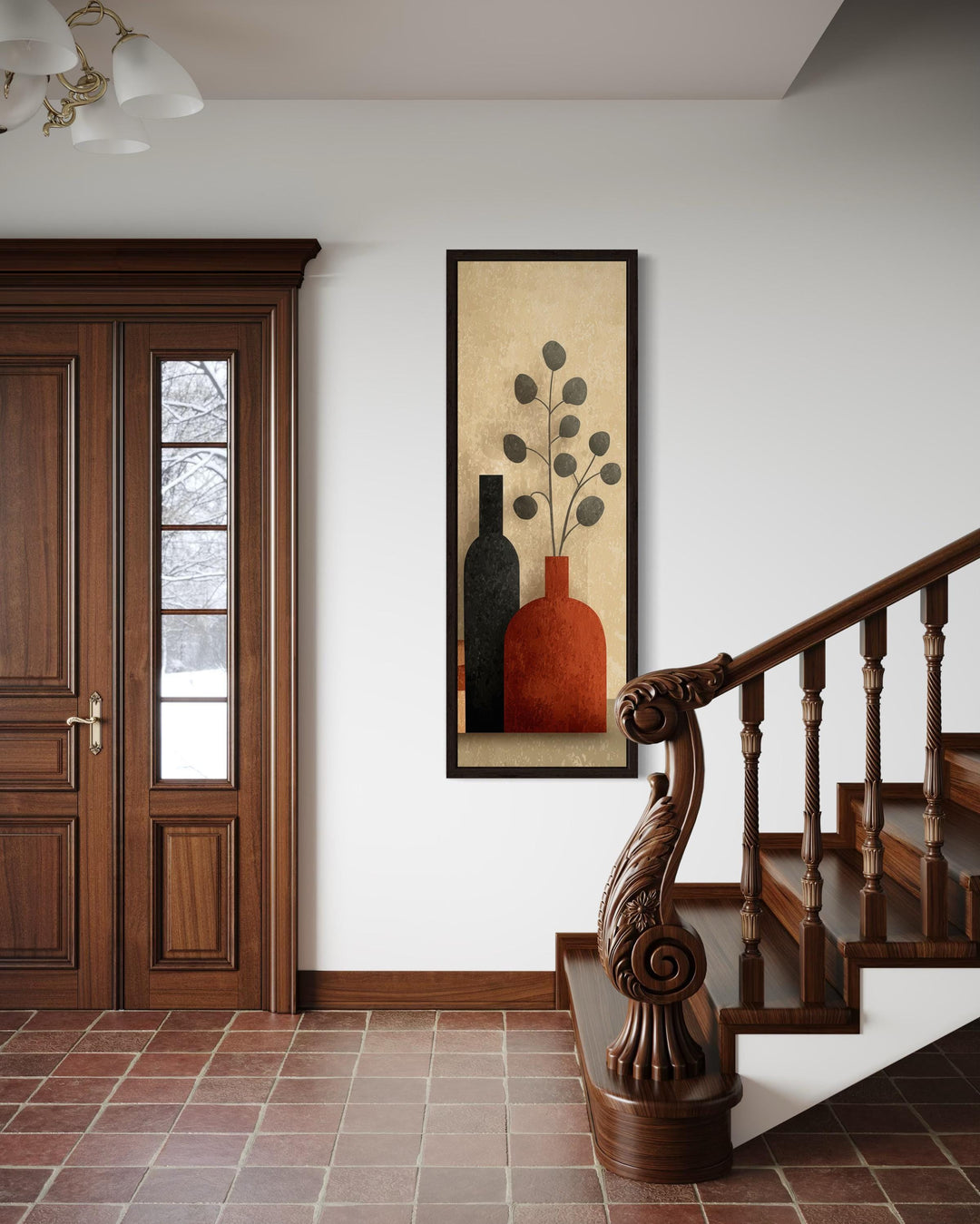 Tall Narrow Mid Century Vertical Vases Bottles And Flowers Wall Art