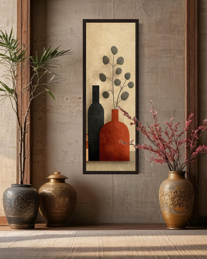 Tall Narrow Mid Century Vertical Vases Bottles And Flowers Wall Art