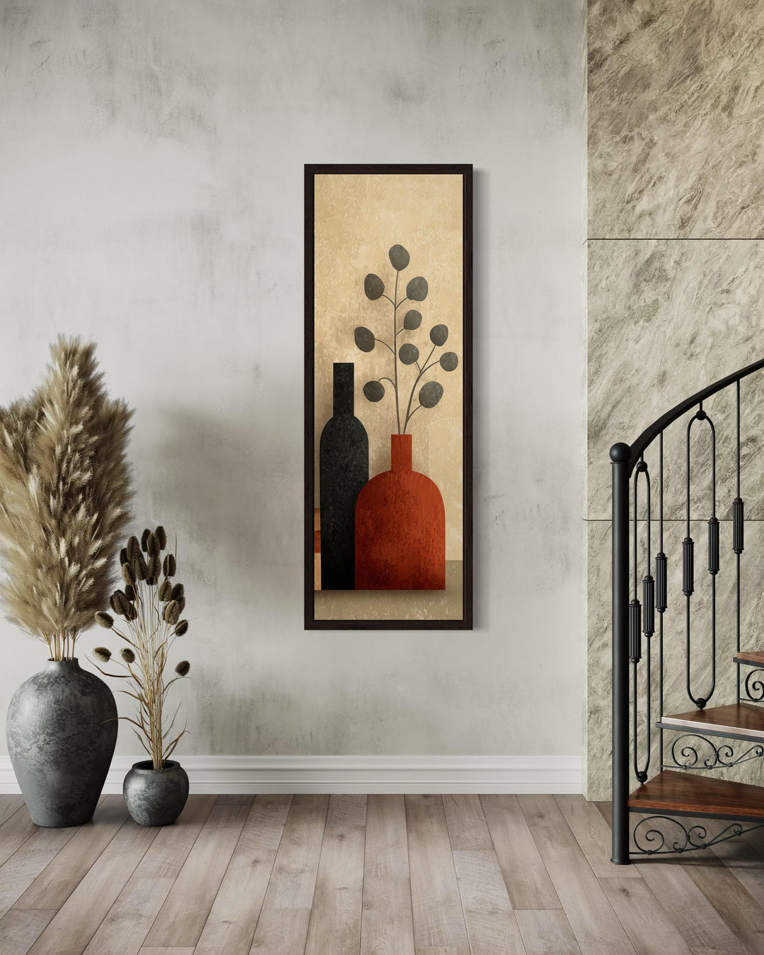 Tall Narrow Mid Century Vertical Vases Bottles And Flowers Wall Art