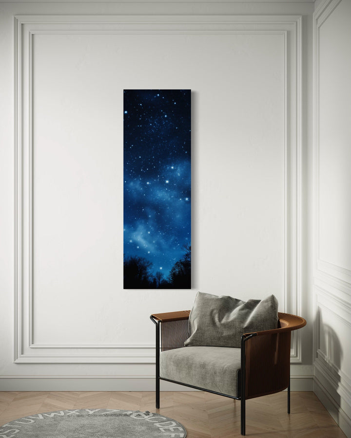 Tall Narrow Milky Way Stars Navy Blue Vertical Framed Canvas Wall Art