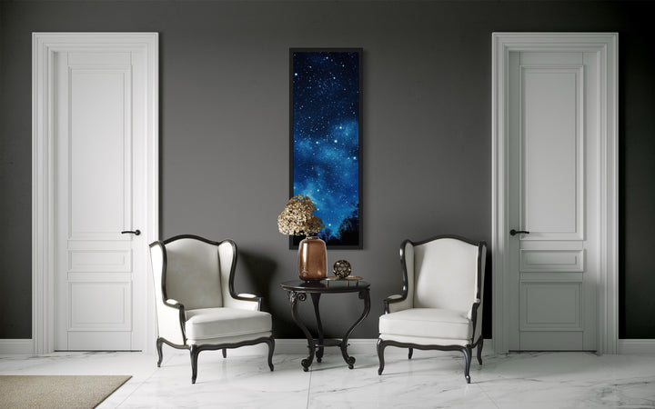 Tall Narrow Milky Way Stars Navy Blue Vertical Framed Canvas Wall Art