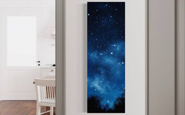 Tall Narrow Milky Way Stars Navy Blue Vertical Framed Canvas Wall Art