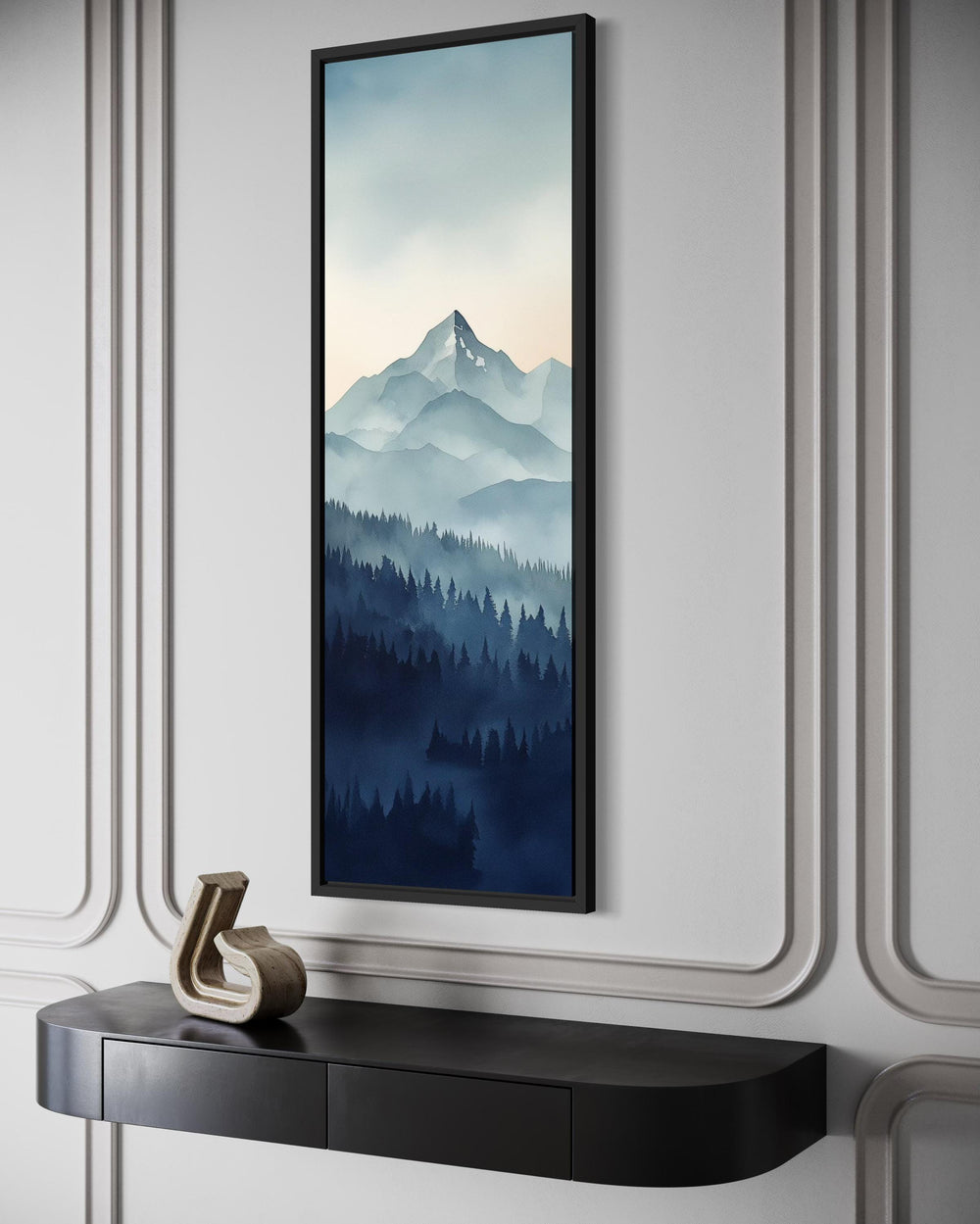 Tall Narrow Navy Blue Mountain Vertical Canvas Wall Art