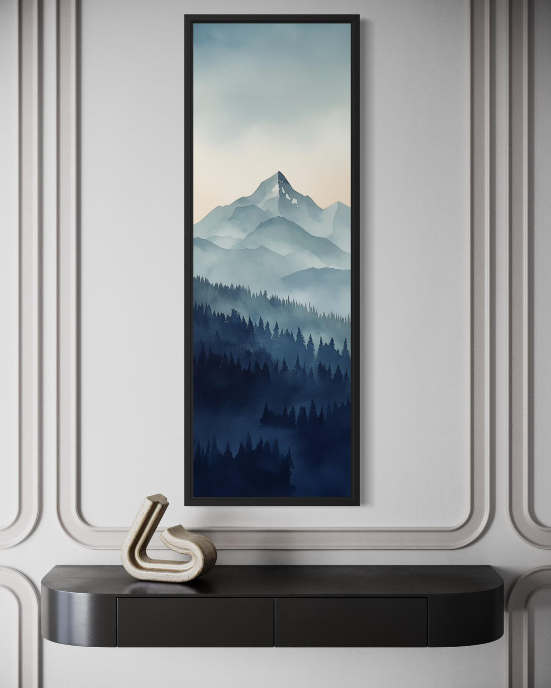 Tall Narrow Navy Blue Mountain Vertical Canvas Wall Art