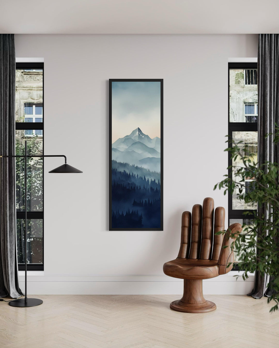 Tall Narrow Navy Blue Mountain Vertical Canvas Wall Art
