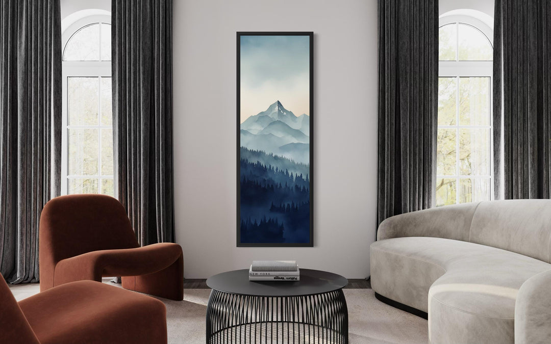 Tall Narrow Navy Blue Mountain Vertical Canvas Wall Art
