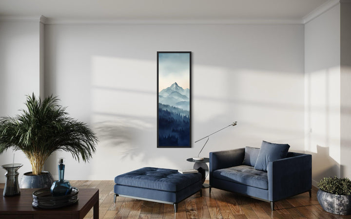 Tall Narrow Navy Blue Mountain Vertical Canvas Wall Art