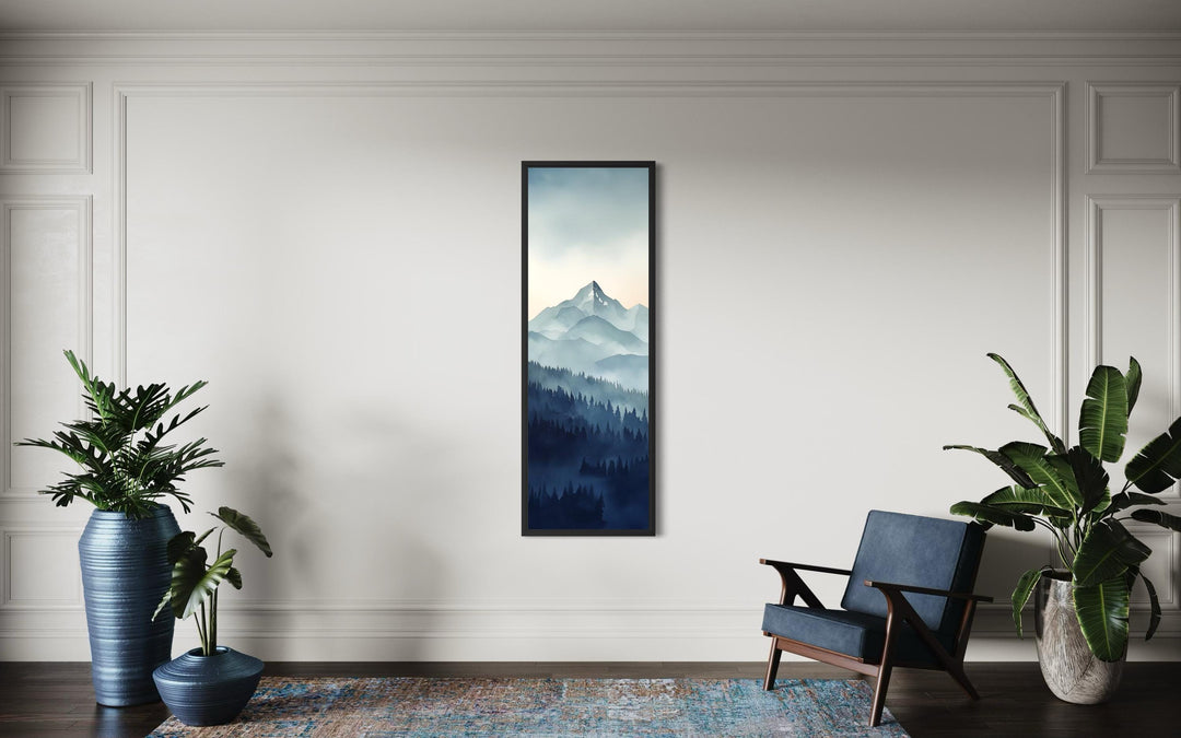 Tall Narrow Navy Blue Mountain Vertical Canvas Wall Art