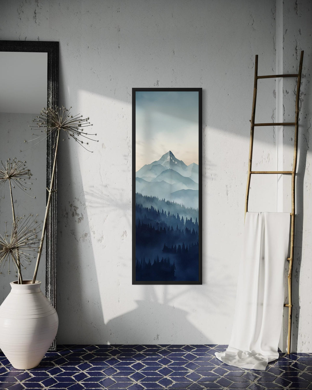 Tall Narrow Navy Blue Mountain Vertical Canvas Wall Art