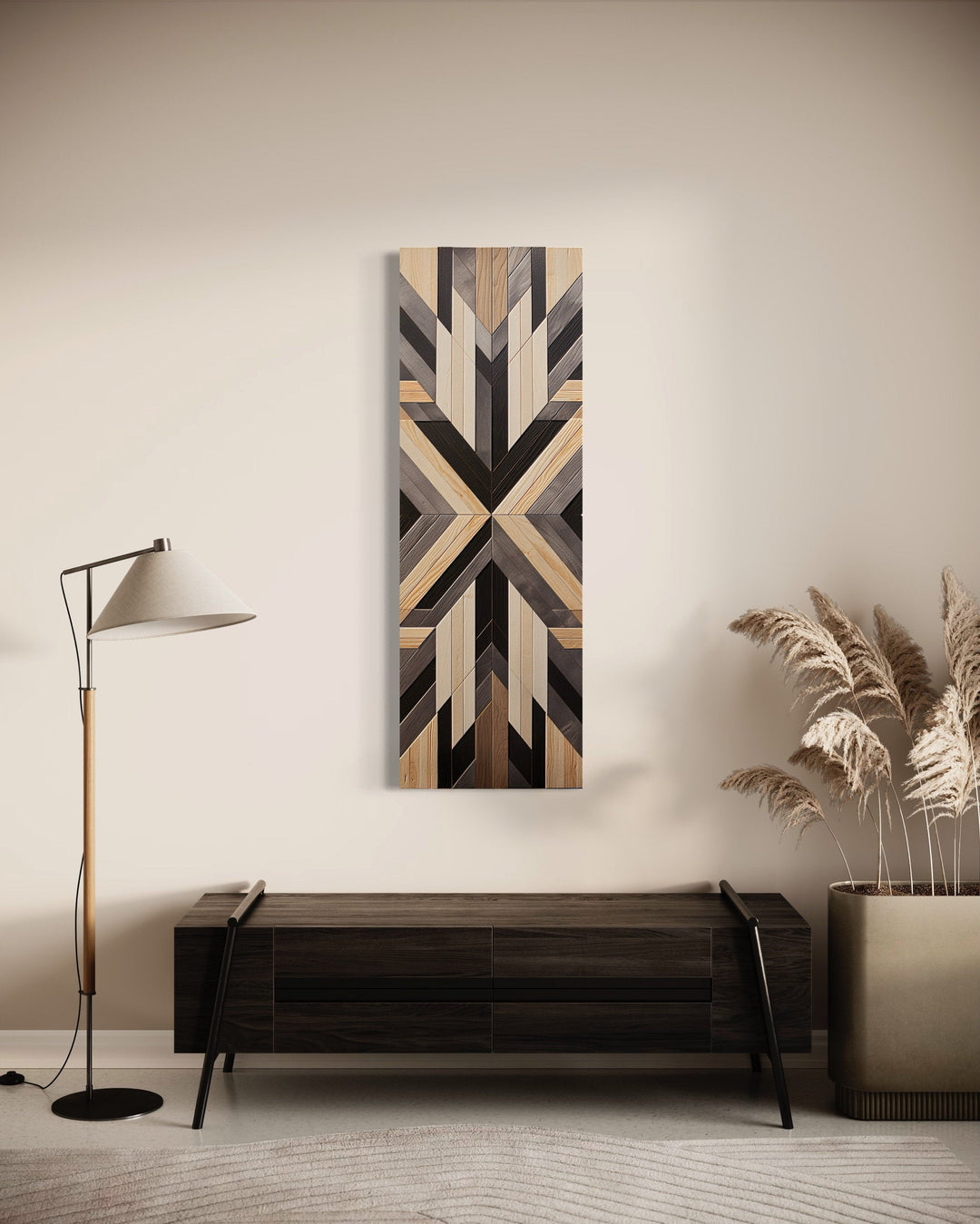 Tall Narrow Neutral Brown Aztec Inspired Vertical Canvas Wall Art