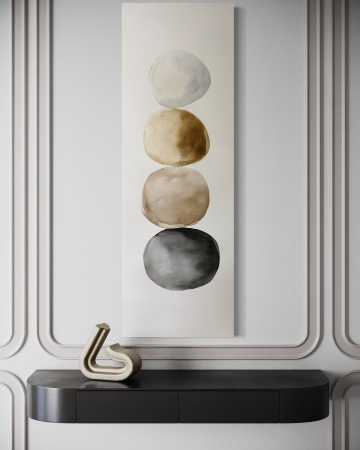 Tall Narrow Neutral Stacked Rocks Zen Vertical Framed Canvas Wall Art