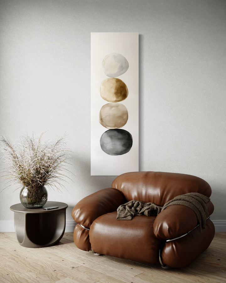 Tall Narrow Neutral Stacked Rocks Zen Vertical Framed Canvas Wall Art