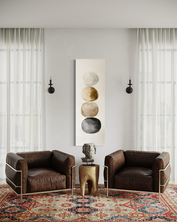 Tall Narrow Neutral Stacked Rocks Zen Vertical Framed Canvas Wall Art