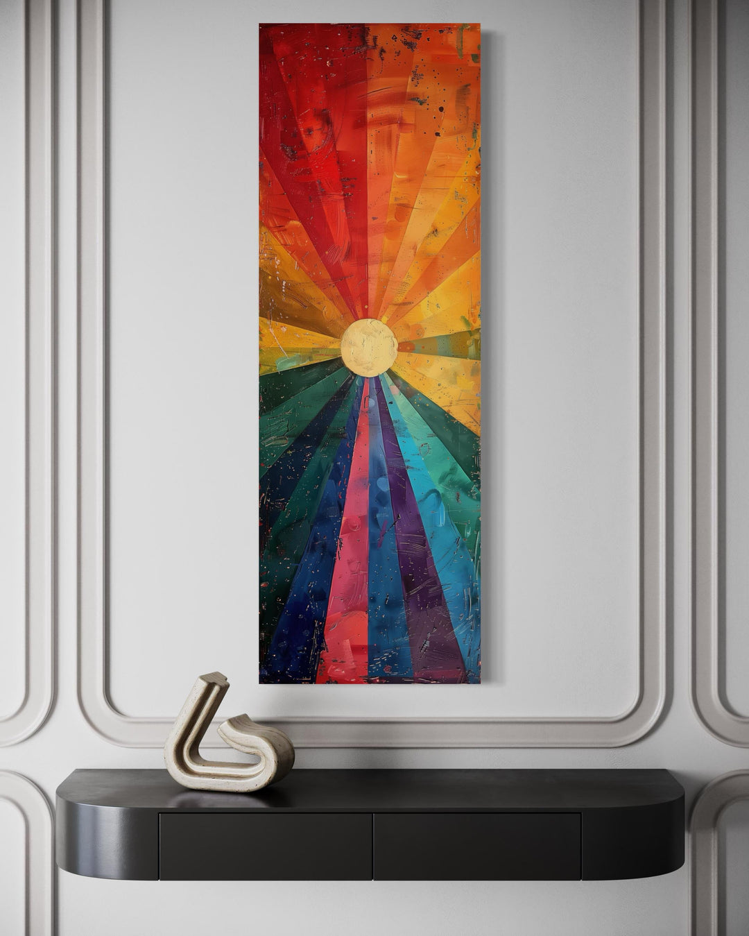 Tall Narrow Orange Purple Sun Framed Canvas Wall Art