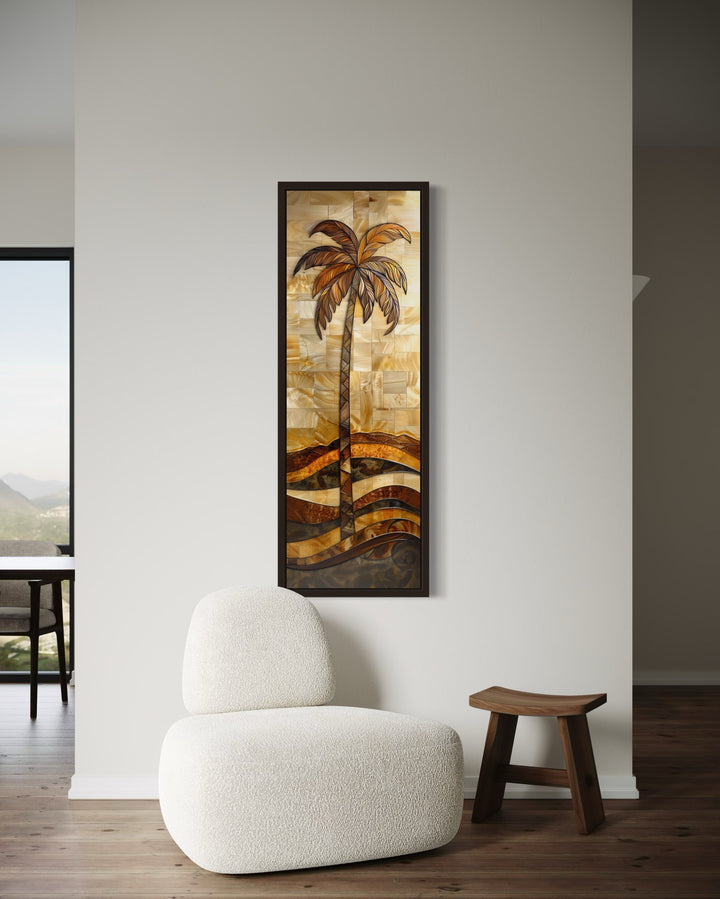 Tall Narrow Palm Tree In The Style Of Wood Vertical Framed Canvas Wall Art