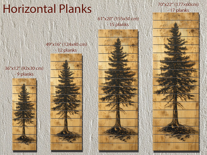 Tall Narrow Pine Tree Painted On Rustic Wood Real Wood Wall Art